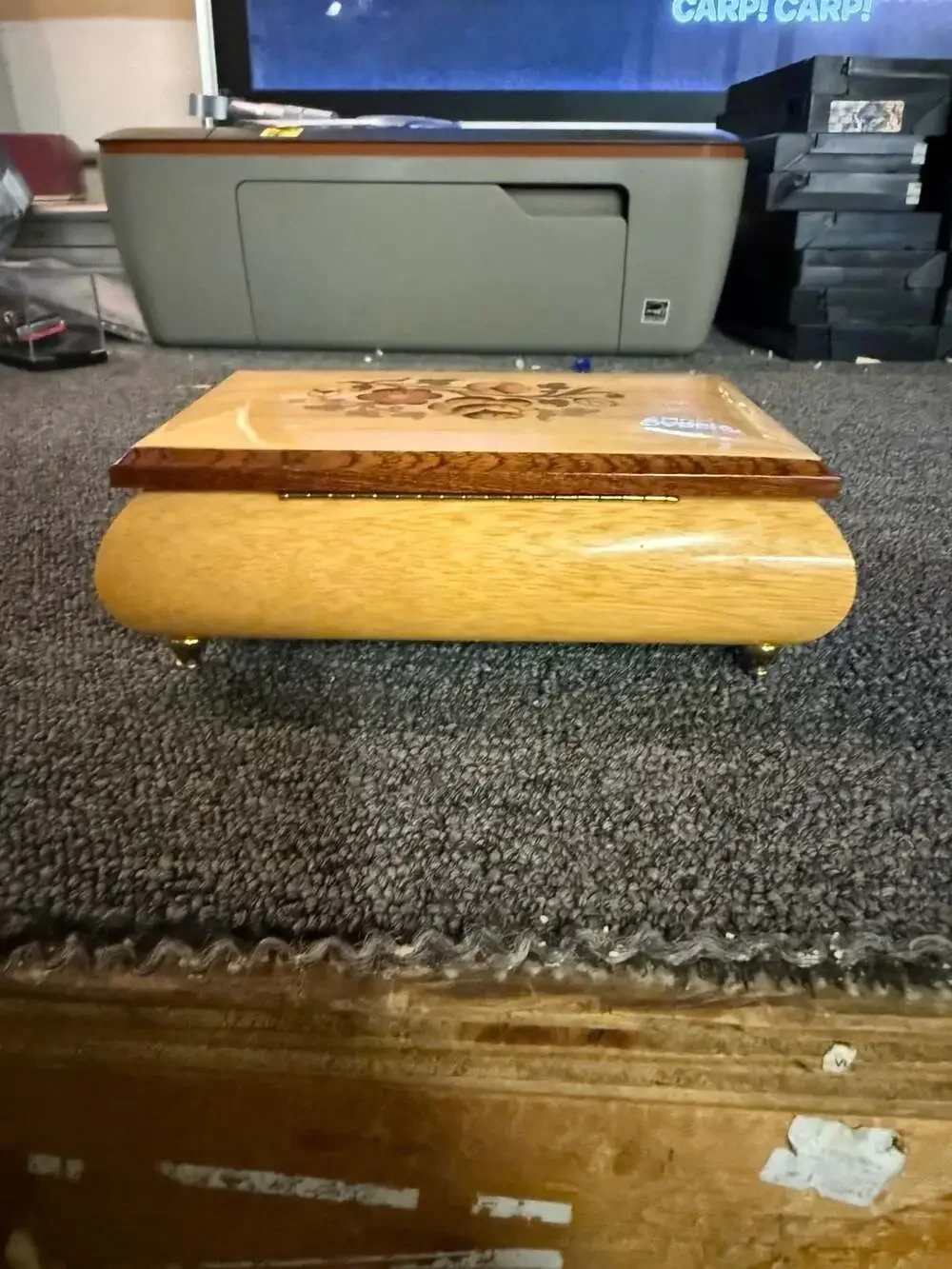Vintage Italian Inlaid Wood Floral Keepsake Music Jewelry Box